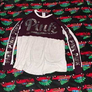 Medium White and Maroon PINK Long Sleeve Shirt.